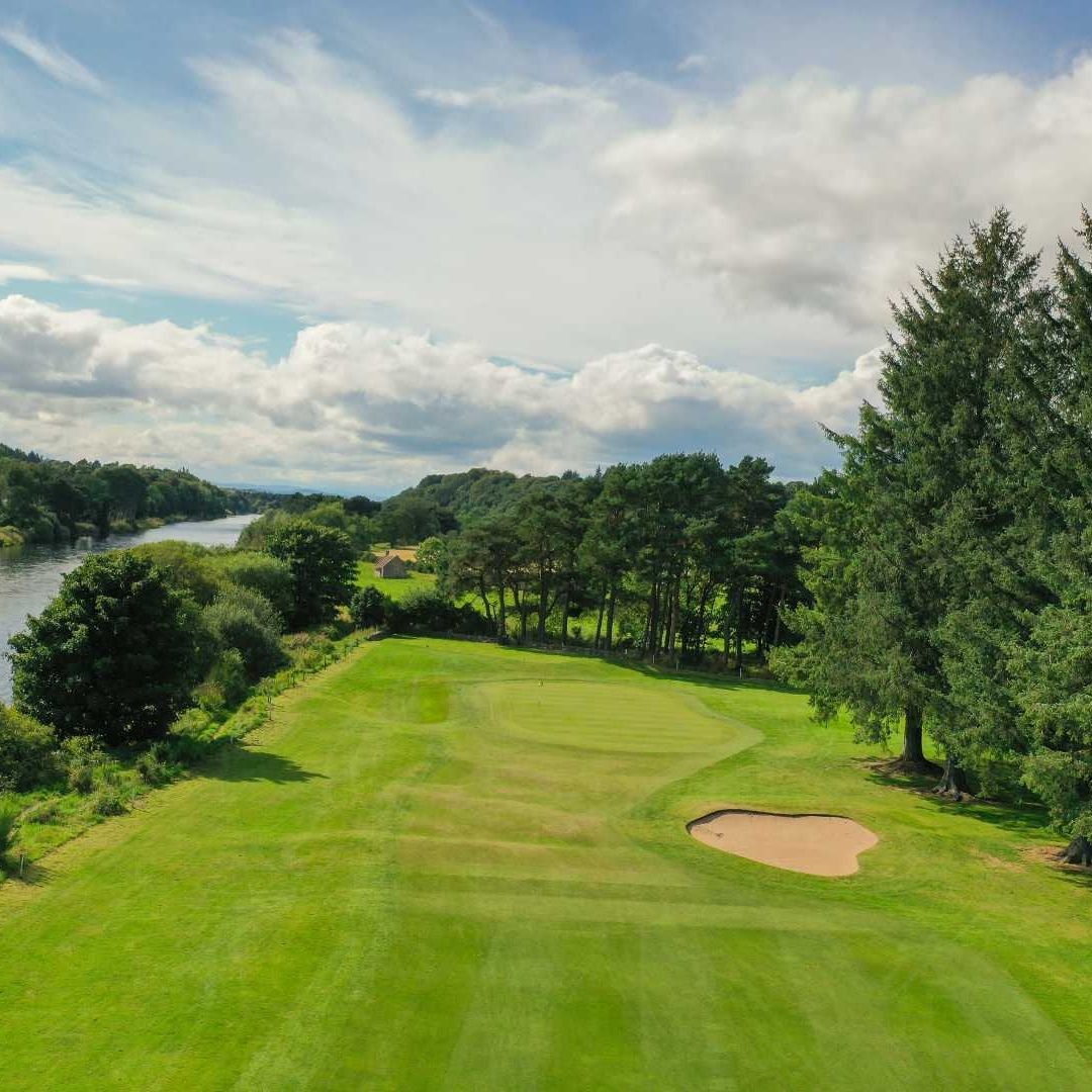 View across the Blairs golf course beside the River Dee at Deeside Golf Club