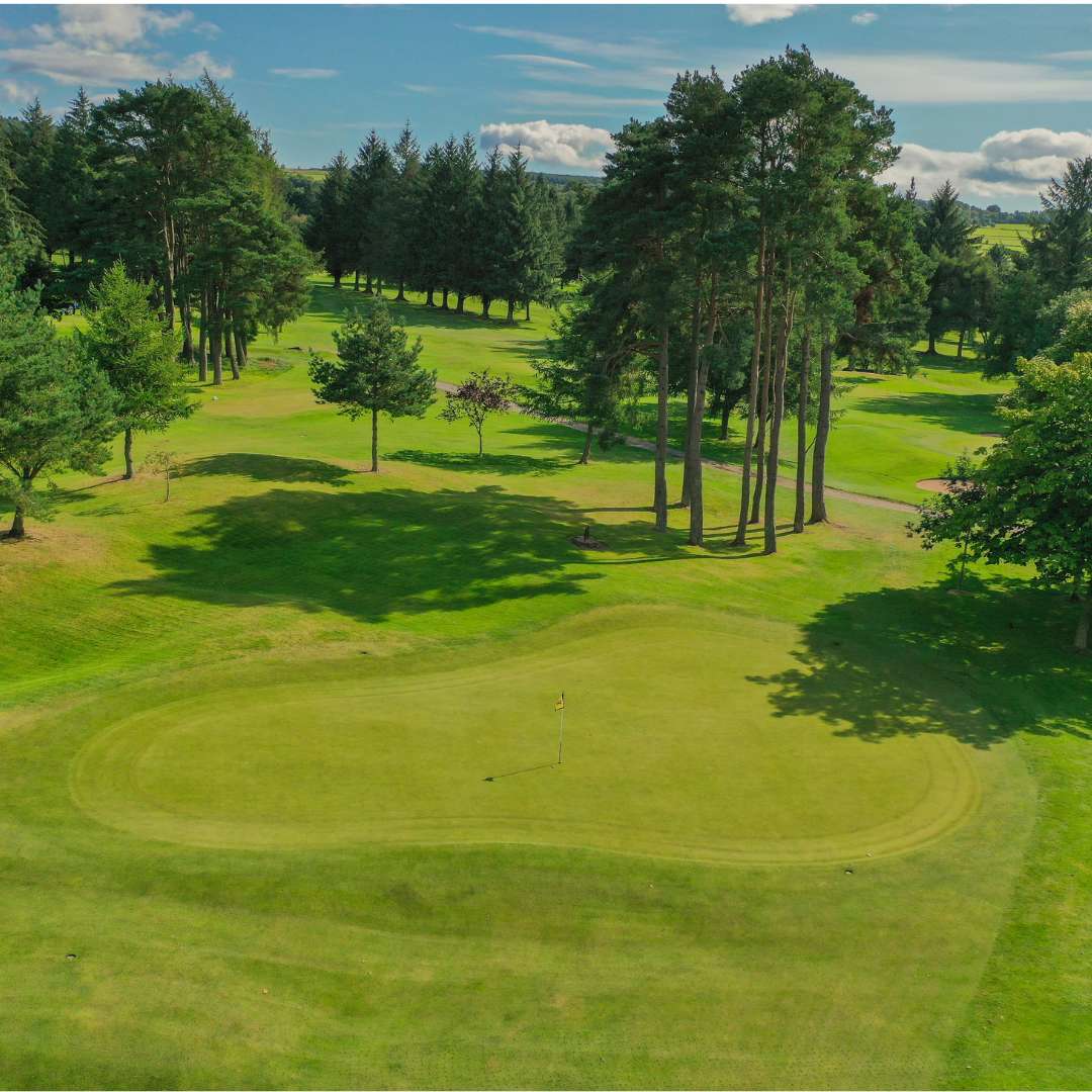 Hole 1 on the Blairs Course at Deeside Golf Club, a 9-hole golf course in Aberdeen
