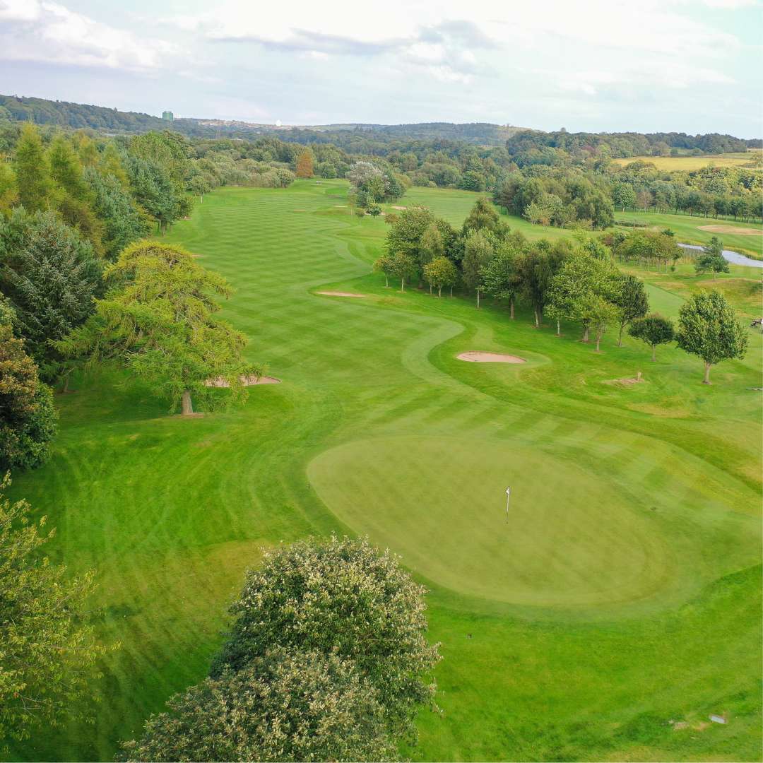 Aerial view of the sixth hole on the Haughton Course at Deeside Golf Club