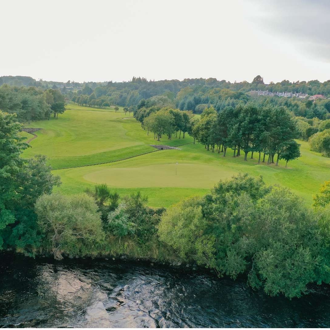 Golf green on the Haughton Course beside the River Dee at Deeside Golf Club