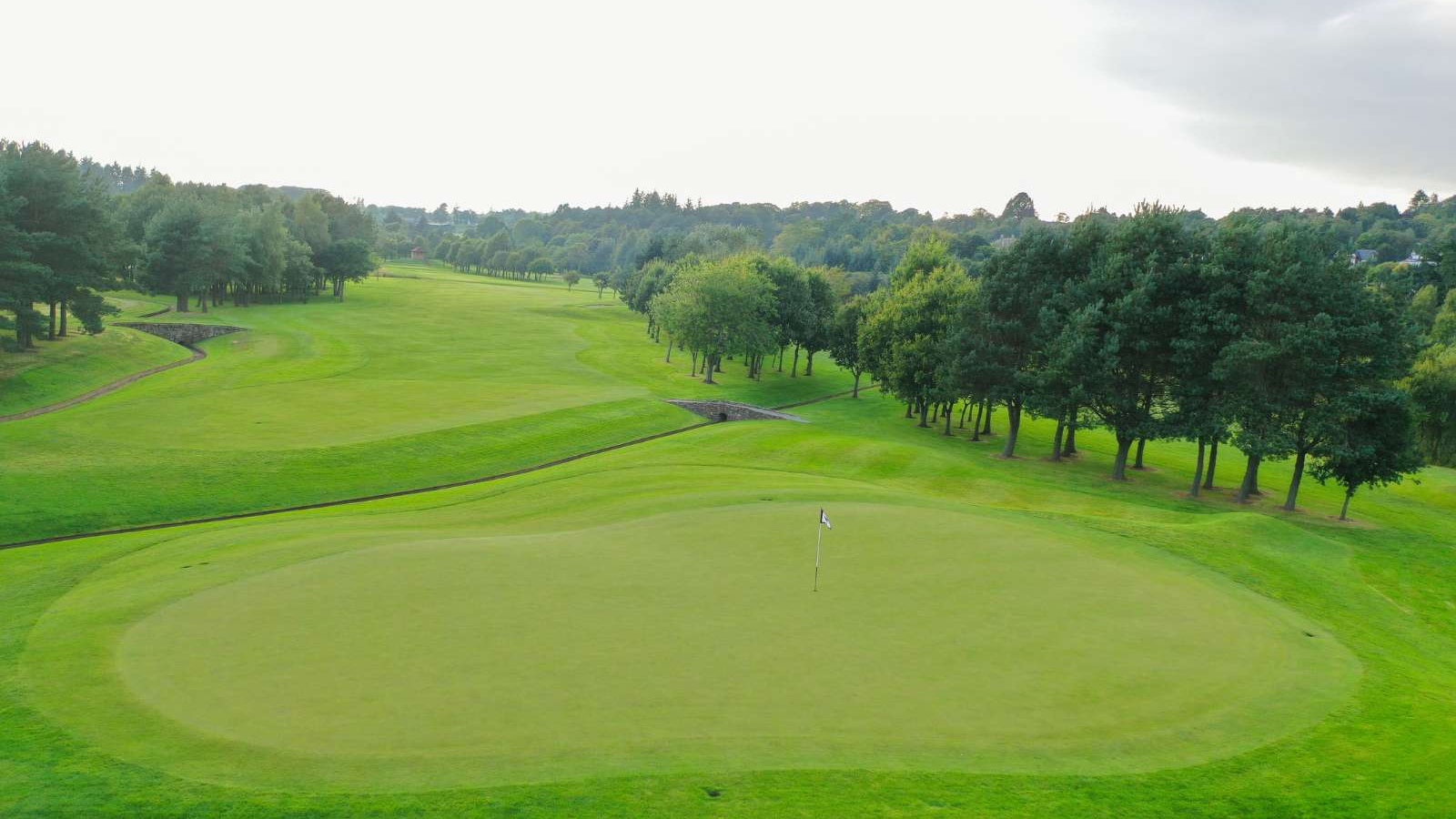 Aerial view of a green and fairway on the Haughton 18-hole course at Deeside Golf Club