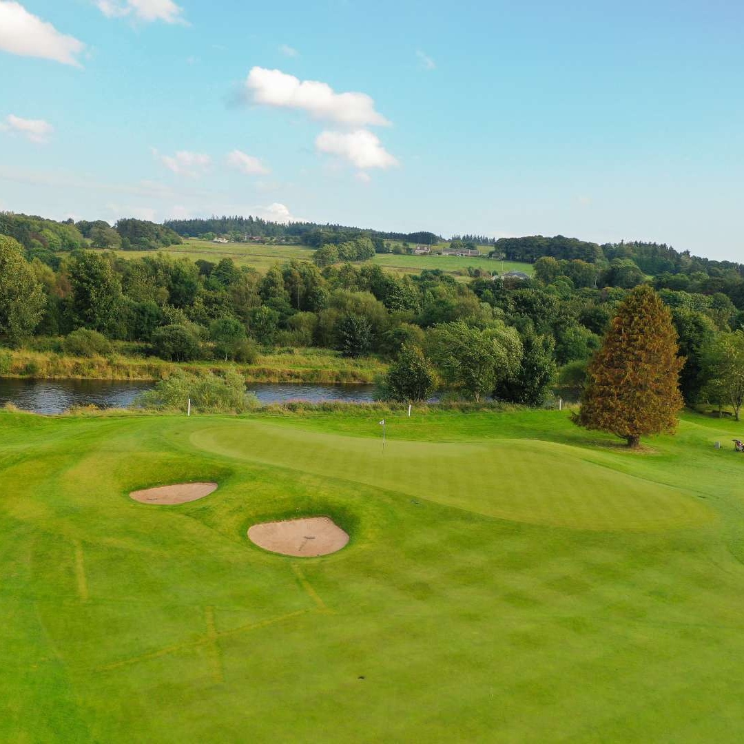 Aerial view of greens and bunkers on the Haughton Course at Deeside Golf Club