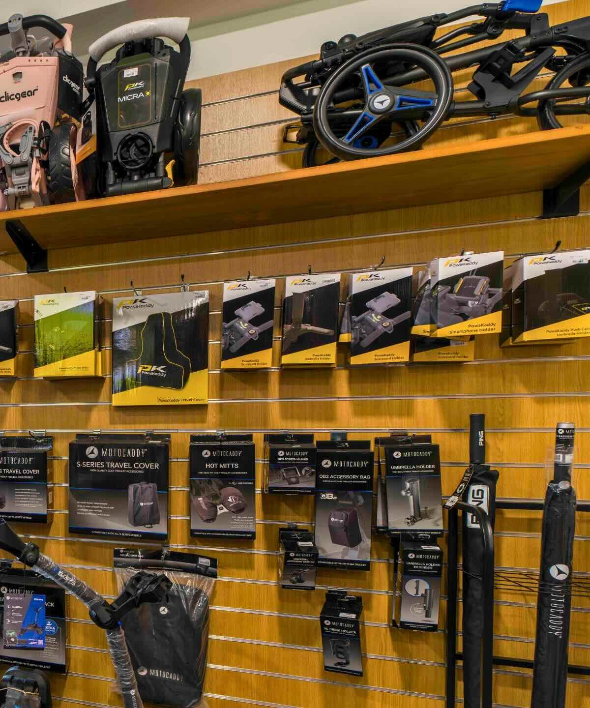 Electric golf trolleys and trolley accessories available at the Deeside Golf Club Pro Shop